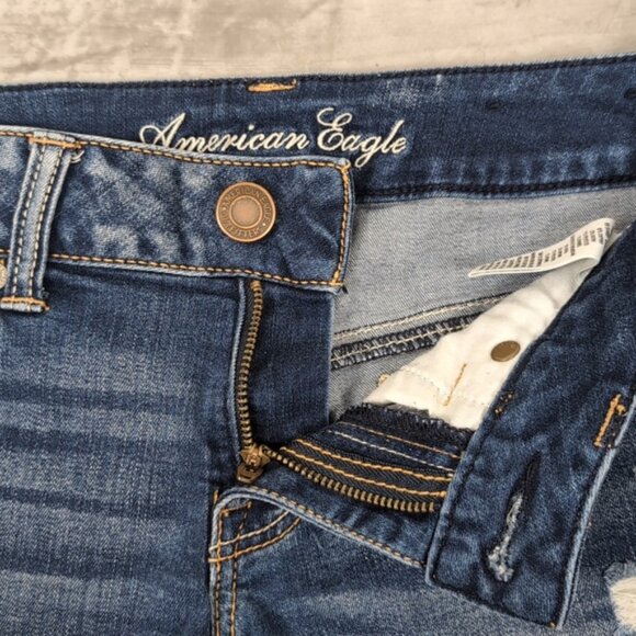 AEO American Eagle Low Rise Denim Shorts Distressed Cut Off Super Stretch - Picture 4 of 10